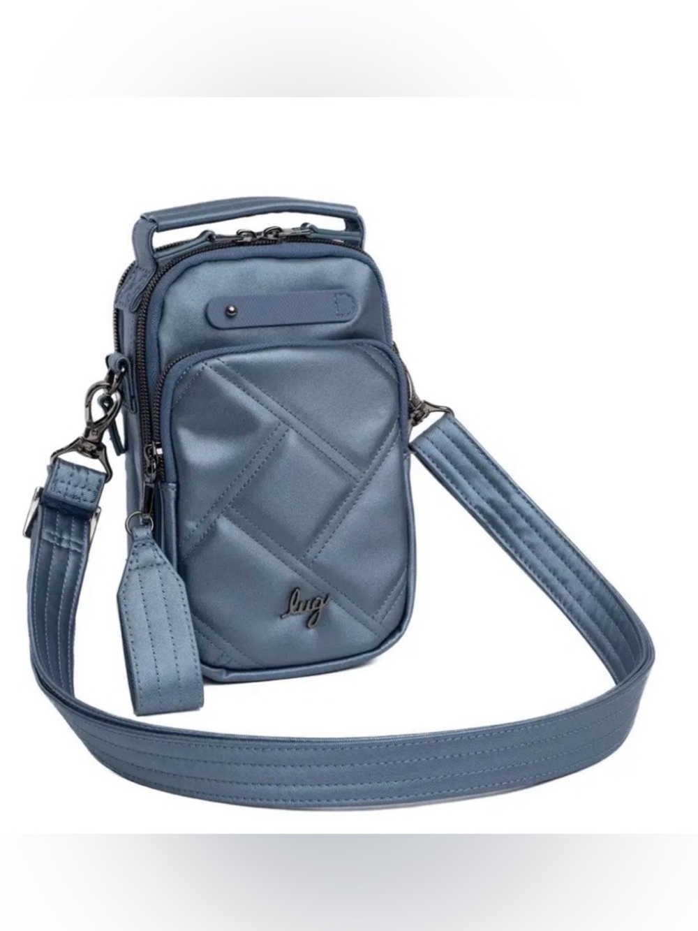 Lugz Skeeter Mini Bridge Satin Luxe VL Convertible Crossbody- Metallic Blue Moon